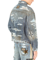 Blue wash denim jacket with rips - | Dolce & Gabbana