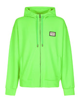 JERSEY HOODIE WITH ZIP AND LOGO PLATE - | Dolce & Gabbana