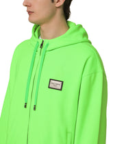 JERSEY HOODIE WITH ZIP AND LOGO PLATE - | Dolce & Gabbana