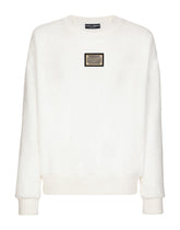 Round-neck terrycloth sweatshirt with logo tag - | Dolce & Gabbana