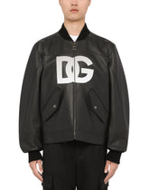 Leather jacket with DG logo print - | Dolce & Gabbana