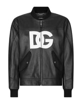 Leather jacket with DG logo print - | Dolce & Gabbana