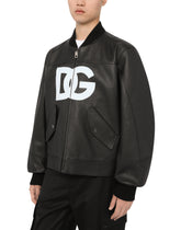 Leather jacket with DG logo print - | Dolce & Gabbana