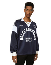 Jersey polo-neck sweatshirt with print and DG patch - | Dolce & Gabbana