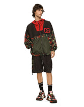 Printed nylon jacket with hood and patch - | Dolce & Gabbana