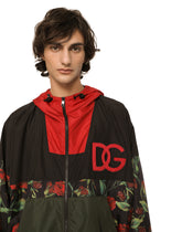 Printed nylon jacket with hood and patch - | Dolce & Gabbana