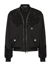 Nylon jacket with lace inserts and DG patch - | Dolce & Gabbana