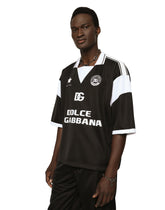 Jersey polo-neck sweatshirt with print and patch - | Dolce & Gabbana