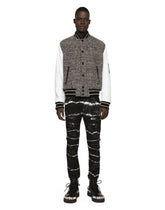Leather and glen plaid wool jacket with patch - | Dolce & Gabbana