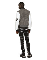 Leather and glen plaid wool jacket with patch - | Dolce & Gabbana