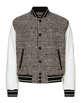 Leather and glen plaid wool jacket with patch - | Dolce & Gabbana