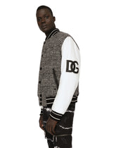 Leather and glen plaid wool jacket with patch - | Dolce & Gabbana