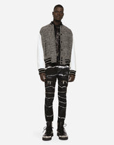 Leather and glen plaid wool jacket with patch - | Dolce & Gabbana