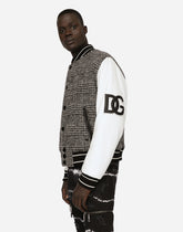 Leather and glen plaid wool jacket with patch - | Dolce & Gabbana