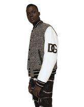 Leather and glen plaid wool jacket with patch - | Dolce & Gabbana