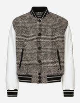Leather and glen plaid wool jacket with patch - | Dolce & Gabbana