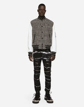 Leather and glen plaid wool jacket with patch - | Dolce & Gabbana