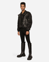 Leather jacket with nylon sleeves - | Dolce & Gabbana
