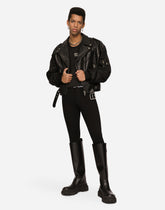 Leather jacket with nylon sleeves - | Dolce & Gabbana
