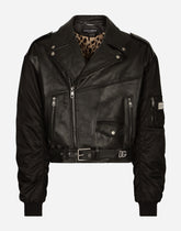 Leather jacket with nylon sleeves - | Dolce & Gabbana