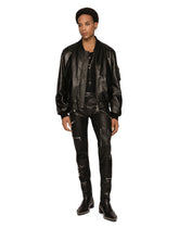 Leather jacket with branded tag - | Dolce & Gabbana