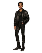 Leather jacket with branded tag - | Dolce & Gabbana