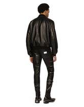 Leather jacket with branded tag - | Dolce & Gabbana