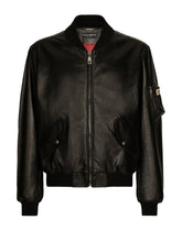Leather jacket with branded tag - | Dolce & Gabbana