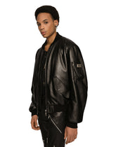 Leather jacket with branded tag - | Dolce & Gabbana
