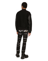 Wool jacket with faux leather sleeves and tag - | Dolce & Gabbana