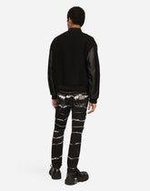 Wool jacket with faux leather sleeves and tag - | Dolce & Gabbana