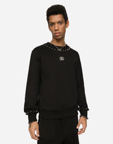 Jersey sweatshirt with studs and DG patch - | Dolce & Gabbana