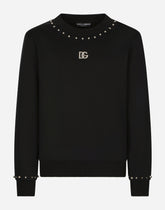 Jersey sweatshirt with studs and DG patch - | Dolce & Gabbana