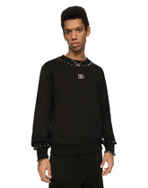 Jersey sweatshirt with studs and DG patch - | Dolce & Gabbana