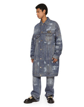 Long mid blue wash denim jacket with abrasions - | Dolce & Gabbana