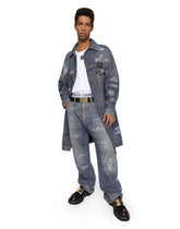 Long mid blue wash denim jacket with abrasions - | Dolce & Gabbana