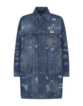 Long mid blue wash denim jacket with abrasions - | Dolce & Gabbana