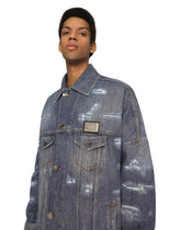 Long mid blue wash denim jacket with abrasions - | Dolce & Gabbana