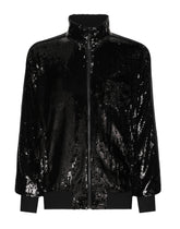 Sequined zip-up sweatshirt with rhinestone-detailed DG patch - | Dolce & Gabbana