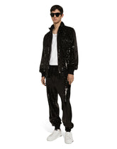 Sequined zip-up sweatshirt with rhinestone-detailed DG patch - | Dolce & Gabbana