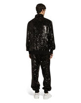 Sequined zip-up sweatshirt with rhinestone-detailed DG patch - | Dolce & Gabbana