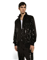 Sequined zip-up sweatshirt with rhinestone-detailed DG patch - | Dolce & Gabbana