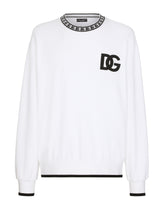 Jersey round-neck sweatshirt with DG embroidery - | Dolce & Gabbana