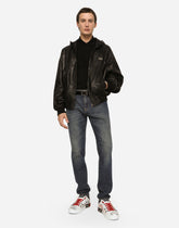 Nappa leather jacket with hood and tag - | Dolce & Gabbana