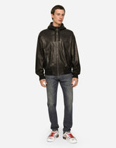 Nappa leather jacket with hood and tag - | Dolce & Gabbana