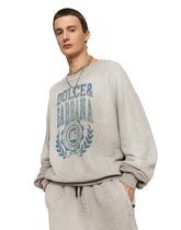 Melange jersey round-neck sweatshirt with print - | Dolce & Gabbana