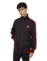Pinstripe wool jacket with branded tag - | Dolce & Gabbana