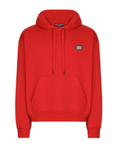 Jersey hoodie with branded tag - | Dolce & Gabbana
