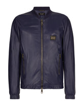 Leather jacket with branded tag - | Dolce & Gabbana