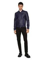 Leather jacket with branded tag - | Dolce & Gabbana